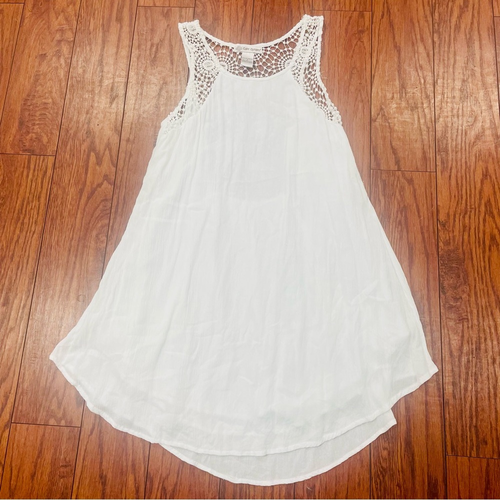 Vintage Y2K Cute Options White Babydoll Sleeveless Eyelet Mini Dress Size Small